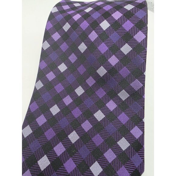 Sean John Men's Neck Tie Extra Long/Tall 100% Silk Black Purple Squares 63" EUC - Picture 4 of 4